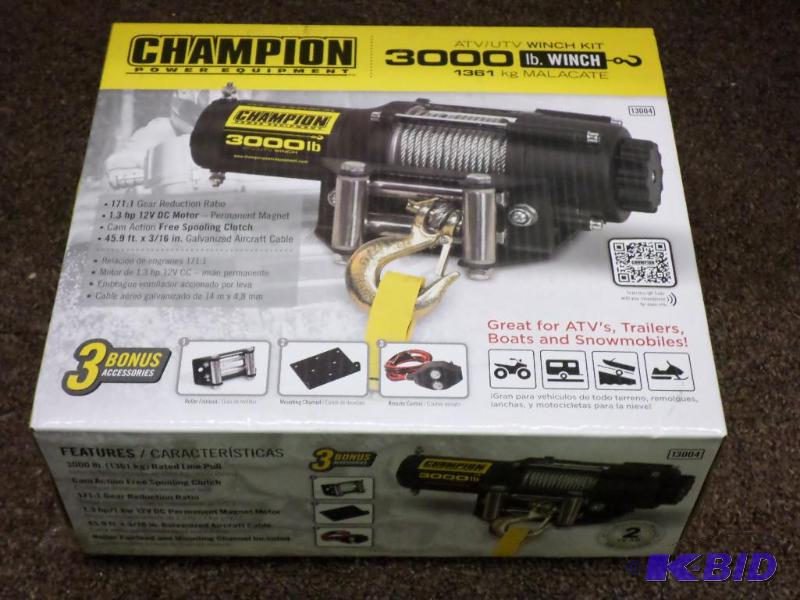 New Champion 3000# ATVUTV Winch Kit, 1.3HP, ...