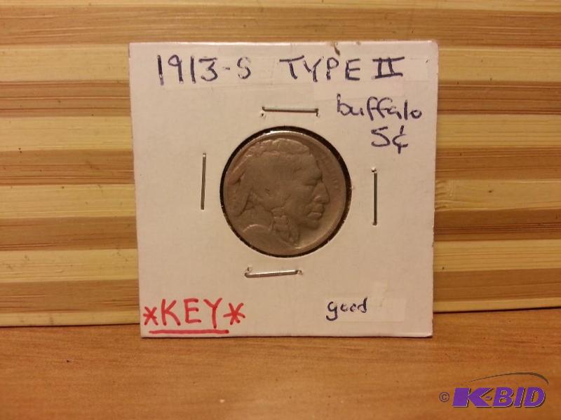 lot 1 image: 1913-S TYPE 2 BUFFALO 5 CENT KEY DATE, TRUE K...