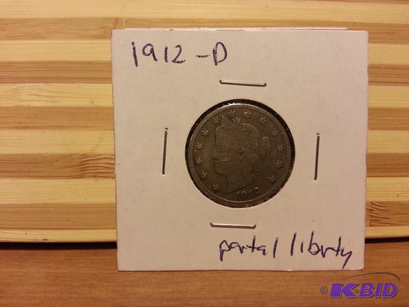 lot 10 image: 1912-D PARTAL LIBERTY V NICKEL...