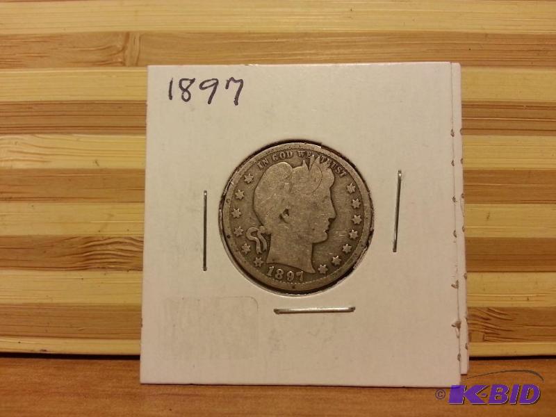 lot 12 image: 1897 BARBER QUARTER 90% SILVER...