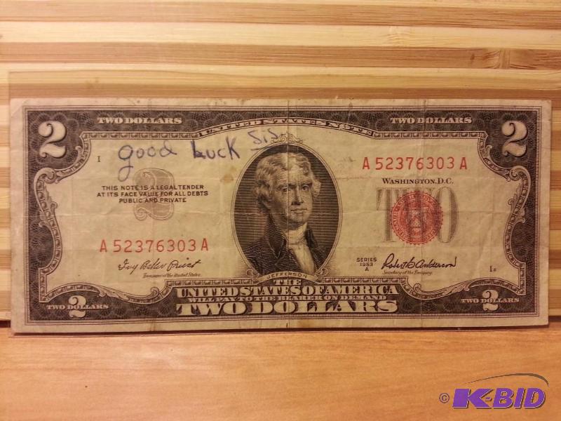 lot 124 image: 1953 TWO DOLLAR RED SEAL...