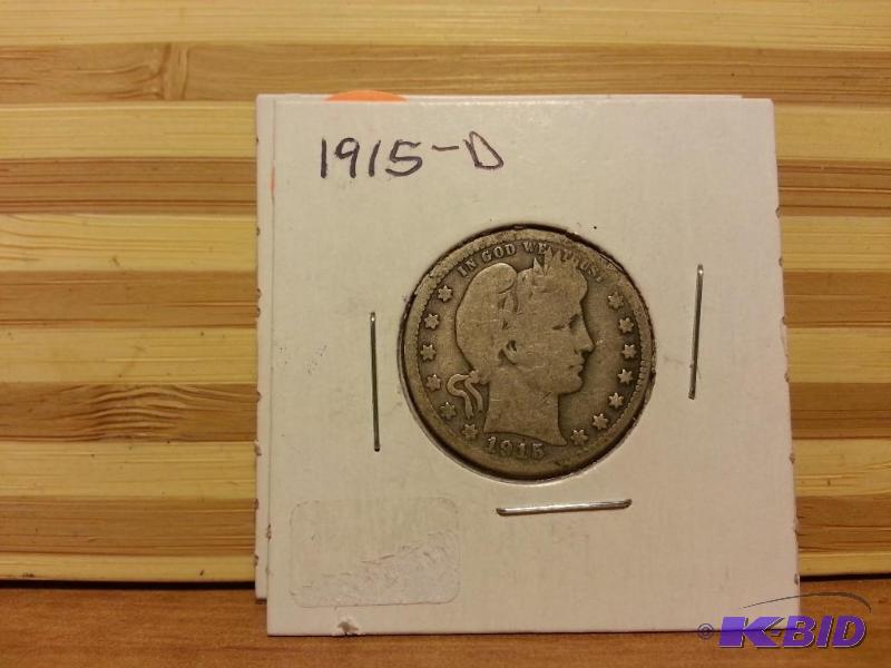 lot 13 image: 1915-D BARBER QUARTER 90% SILVER...