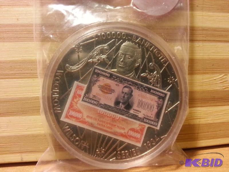 lot 139 image: 1934 WOODROW WILSON 100,000 BANK NOTE TOKEN ...