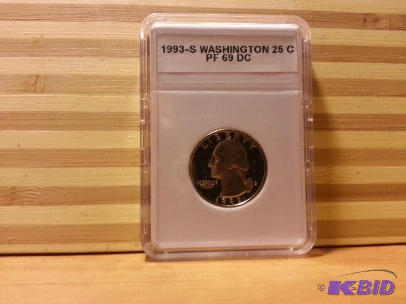 lot 140 image: 1993-S WASHINGTON QUARTER PROOF SLABBED...