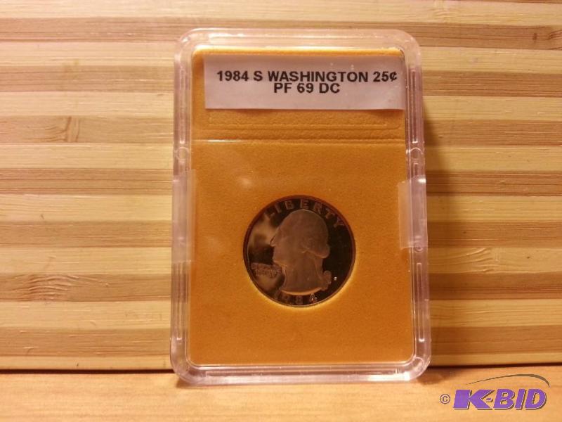 lot 141 image: 1984 S WASHINGTON QUARTER PROOF SLABBED...