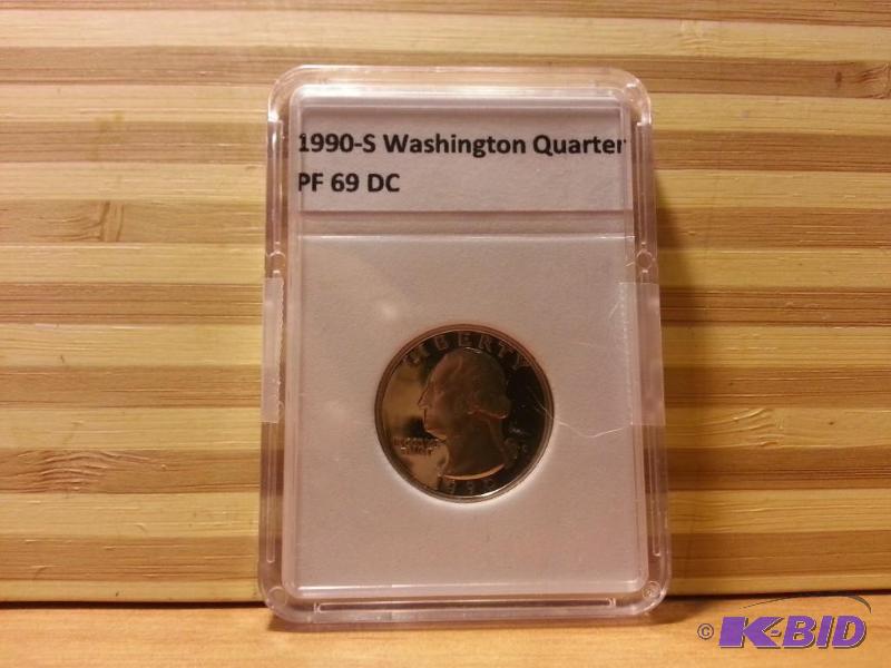 lot 142 image: 1990-S WASHINGTON QUARTER PROOF SLABBED...