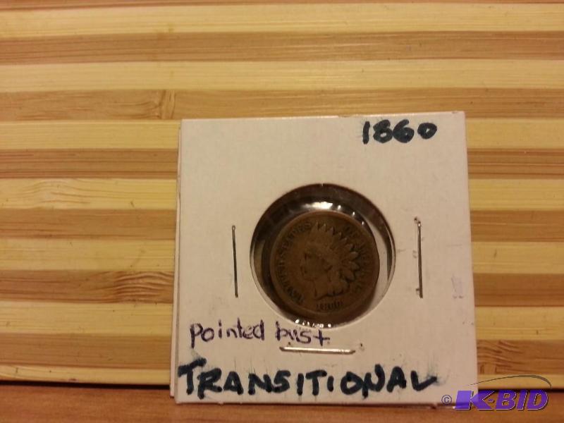 lot 17 image: 1860 POINTED BUST TRANSITIONAL INDIAN HEAD ON...