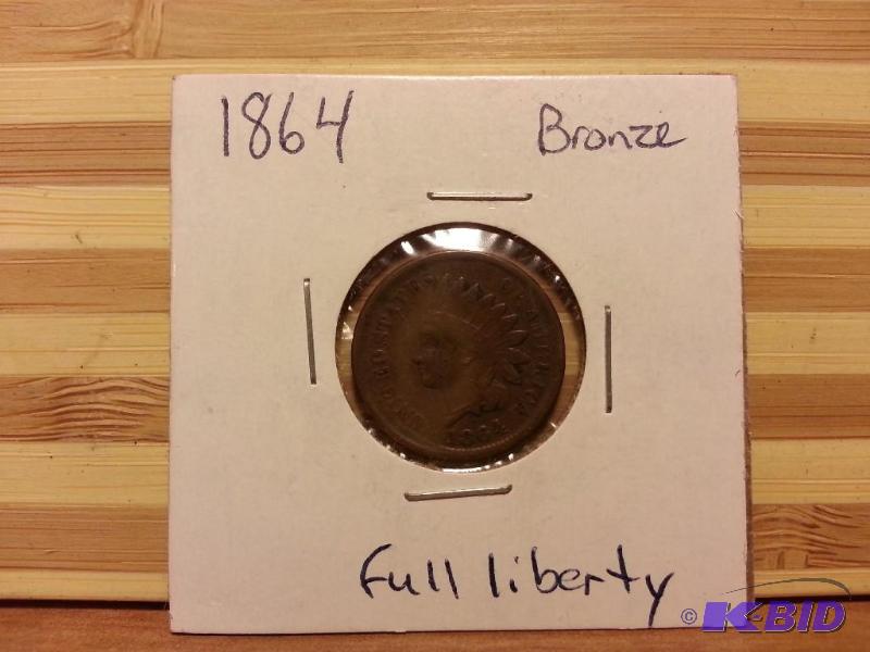 lot 18 image: 1864 BRONZE FULL LIBERTY INDIAN HEAD ONE CENT...