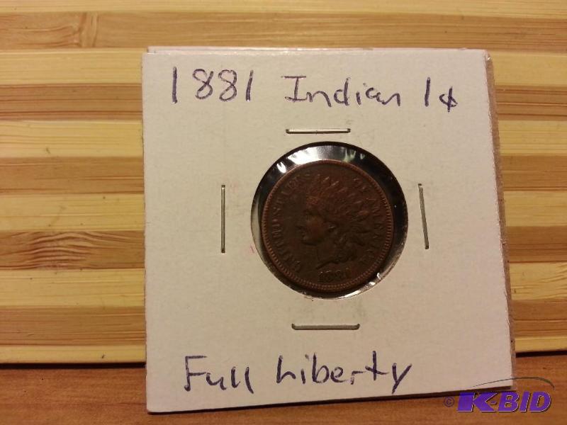 lot 20 image: 1881 INDIAN HEAD NE CENT FULL LIBERTY...