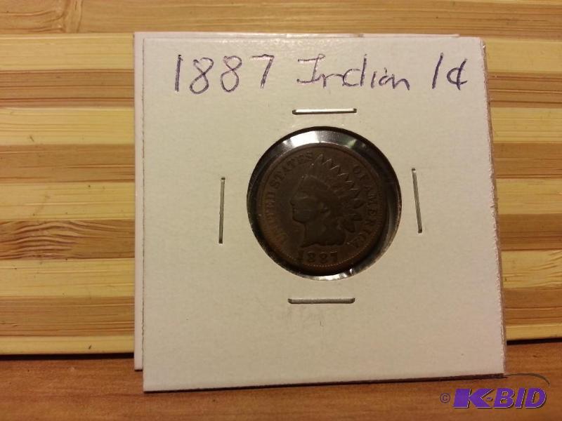 lot 21 image: 1887 INDIAN HEAD ONE CENT...