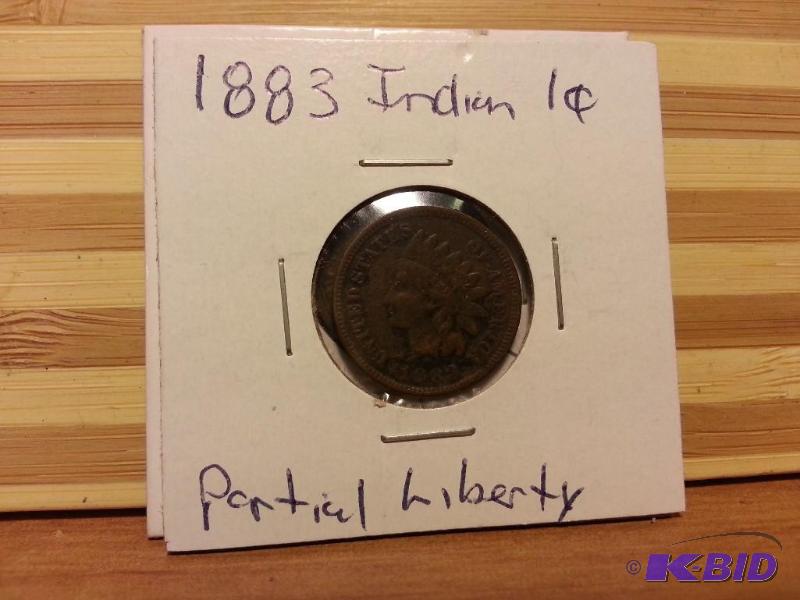 lot 22 image: 1883 INDIAN HEAD ONE CENT PARTIAL LIBERTY...