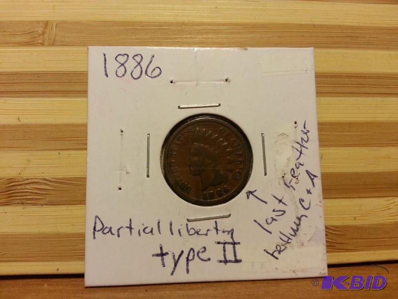 lot 23 image: 1886 INDIAN HEAD ONE CENT TYPE 2...