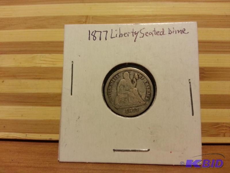 lot 24 image: 1877 LIBERTY SEATED DIME 90% SILVER...