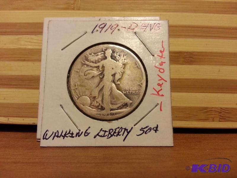 lot 40 image: 1919-D WALKING LIBERTY HALF DOLLAR 90% SILVER...