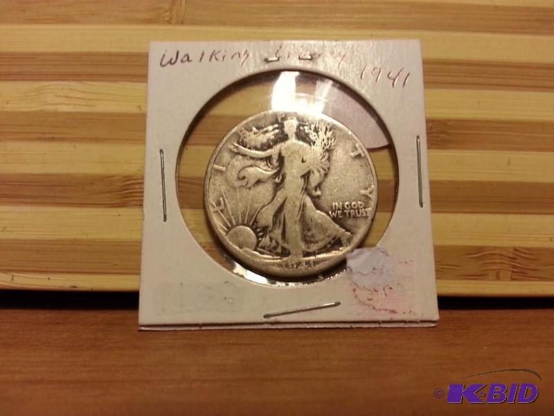 lot 41 image: 1914 WALKING LIBERTY HALF DOLLAR 90% SILVER...