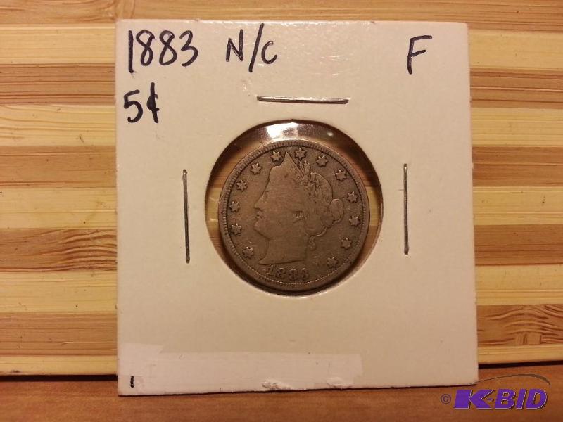 lot 6 image: 1883 NO CENTS LIBERTY HEAD V NICKEL FIVE CENT...