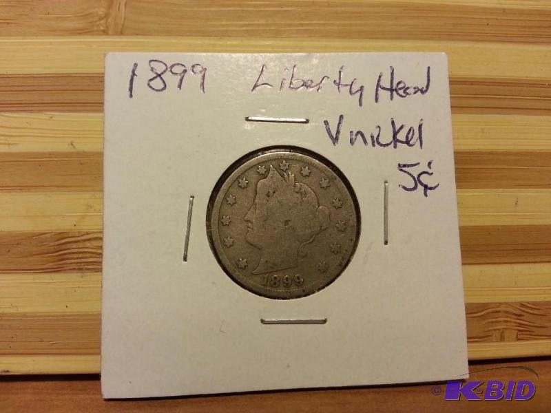 lot 7 image: 1899 LIBERTY HEAD V NICKEL FIVE CENT...