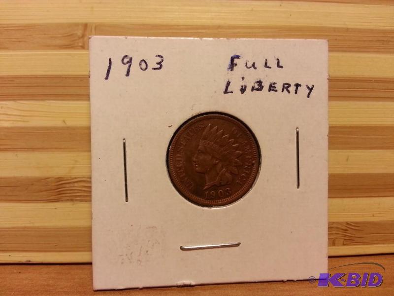 lot 70 image: 1903 FULL LIBERTY INDIAN HEAD ONE CENT...