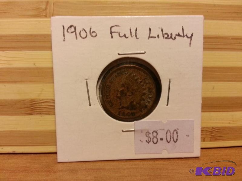 lot 71 image: 1906 FULL LIBERTY INDIAN HEAD ONE CENT...