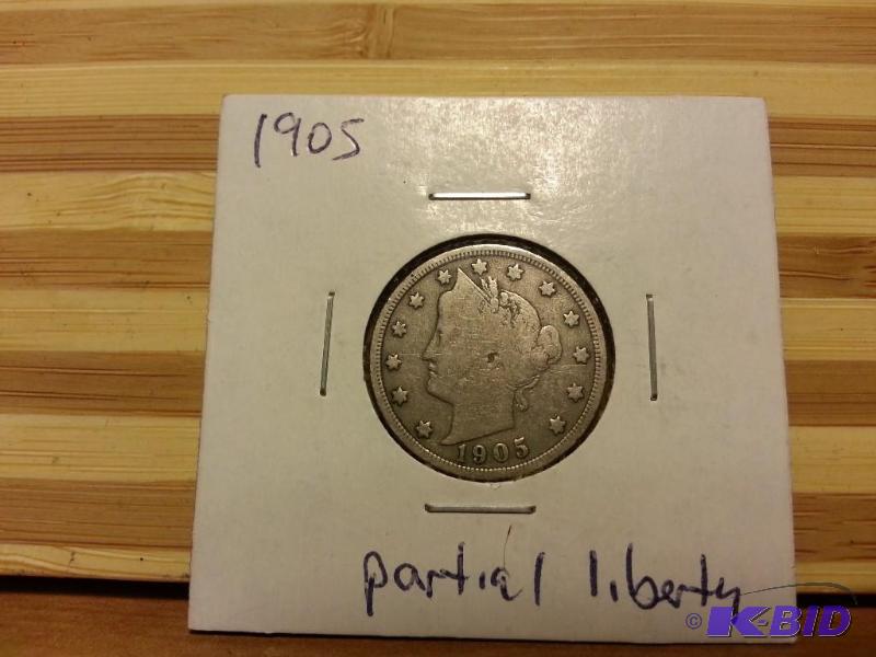 lot 8 image: 1905 PARTIAL LIBERTY V NICKEL...