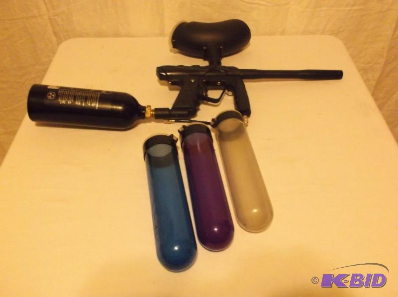 lot 107 image: Paint ball gun with co2 canister & paint ...