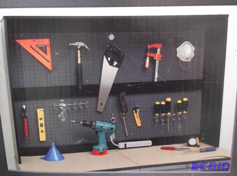 lot 116 image: Platinum Opro pegboard hutch measuring 54 34...