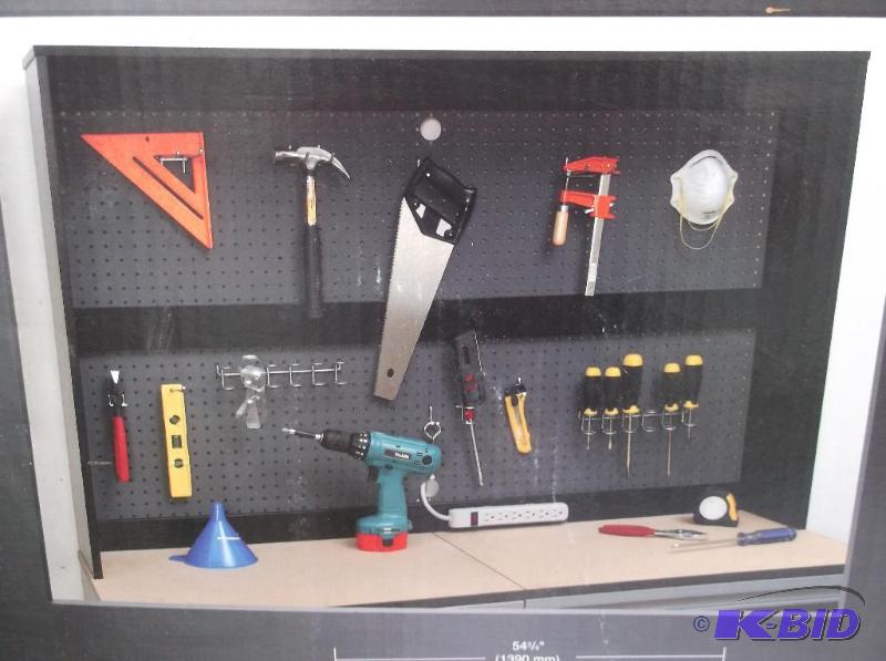 lot 117 image: Platinum Opro pegboard hutch measuring 54 34...