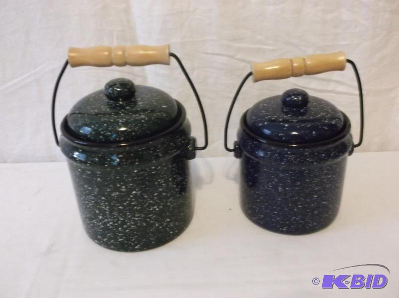 lot 173 image: Lot with two nice ceramic enamel look caniste...