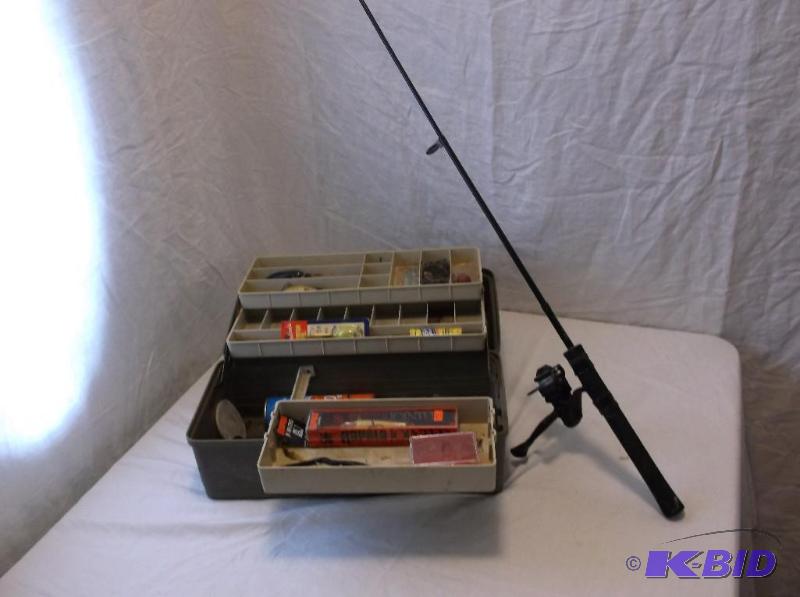 lot 20 image: Plano tackle box & fishing rod with real....