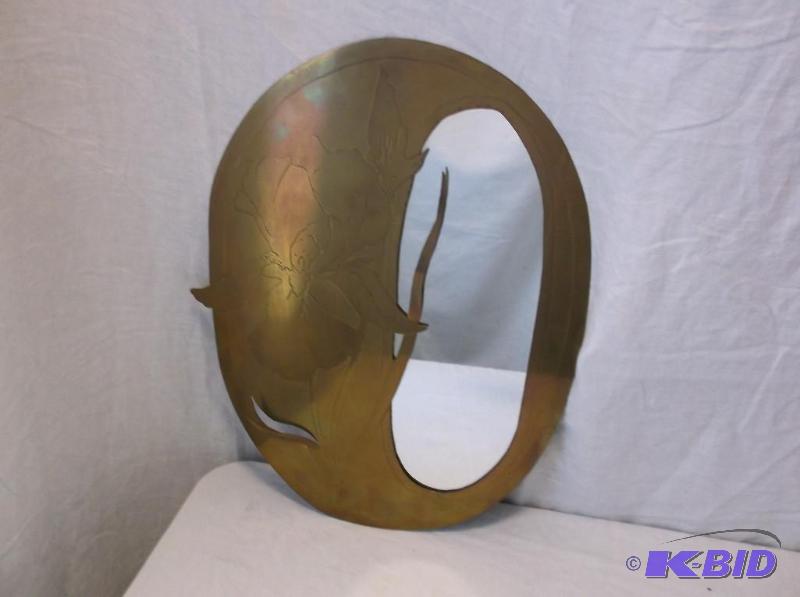 lot 28 image: Solid brass framed mirror measuring 14" ...