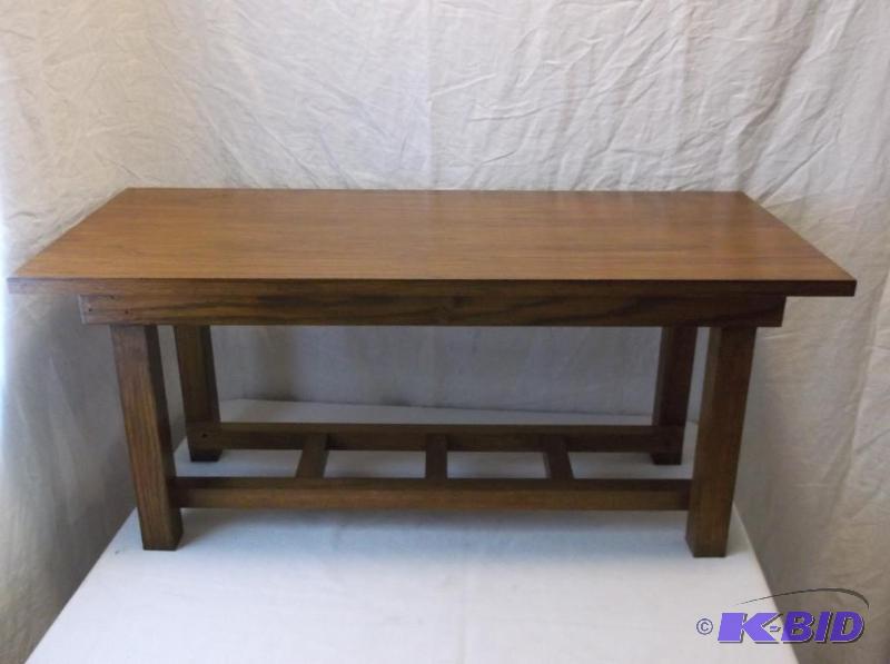 lot 3 image: Solid oak table measuring 14 12" W x 34...