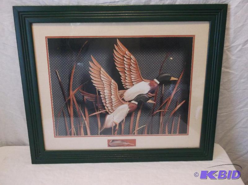 lot 32 image: Cute duck picture in solid wood frame measuri...