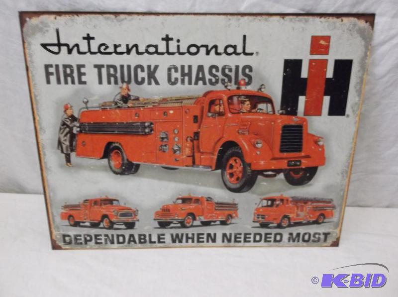 lot 55 image: Collectable International fire truck sign mea...
