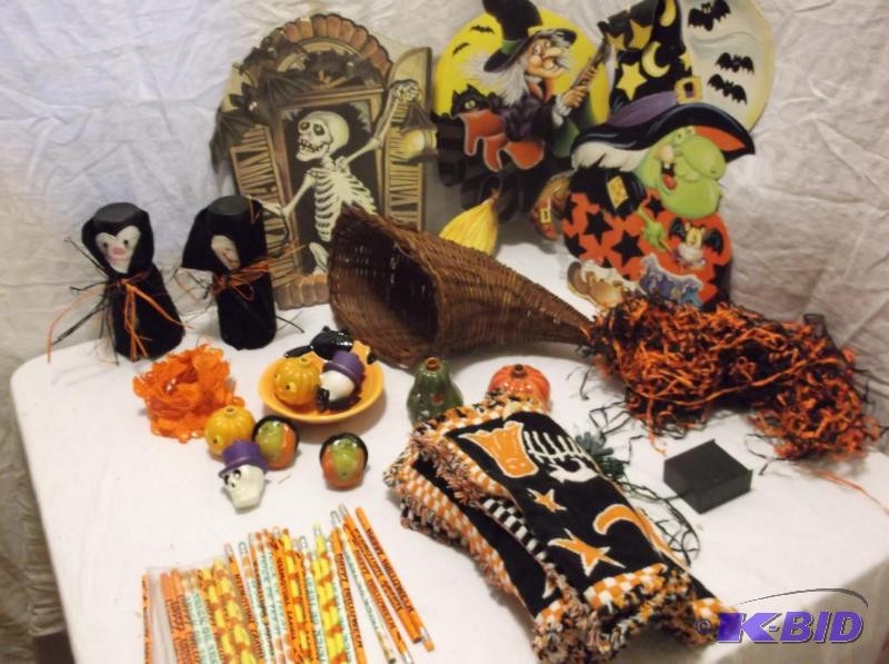 lot 62 image: Large bin full of Halloween decorations....