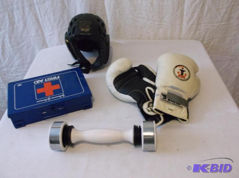 lot 65 image: Nice lot with boxing gloves,helmet,first aid ...