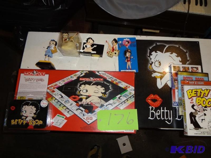 lot 176 image: Large Lot of Betty Boop Stuff, Metal Sign, DV...