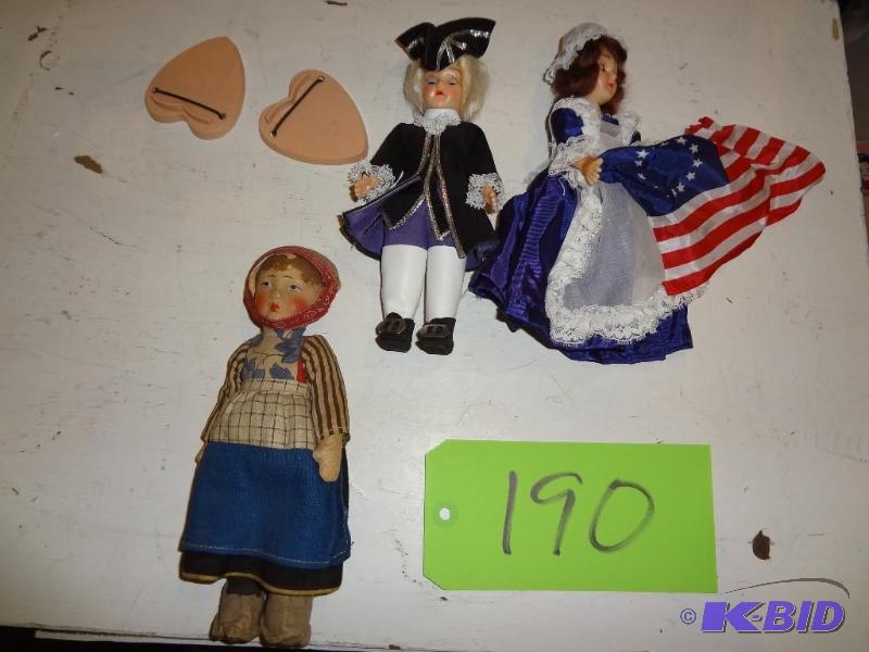 lot 190 image: Old, Old Dutch Doll, Colonial Dolls...