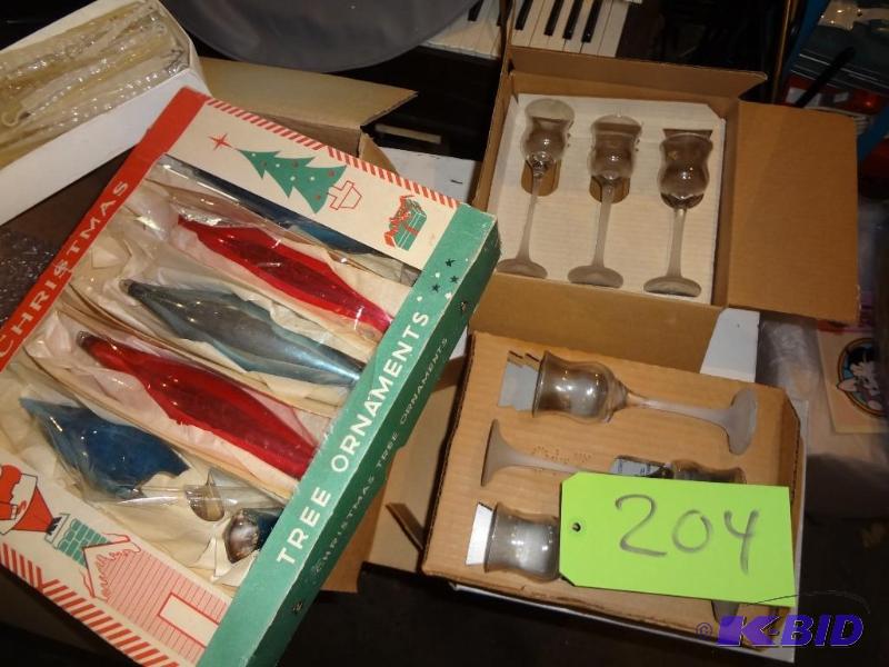 lot 204 image: Xmas Candle Holders, Antique Ornaments, icicl...