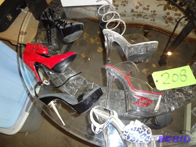 lot 208 image: Wild Lucite Shoes, sz 9, lots of shoes...