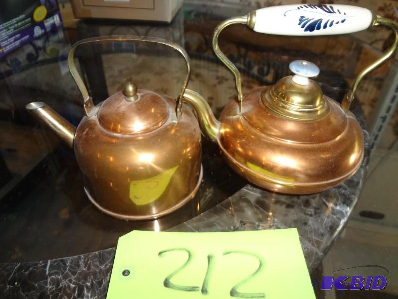 lot 212 image: Two Copper Tea Pots...