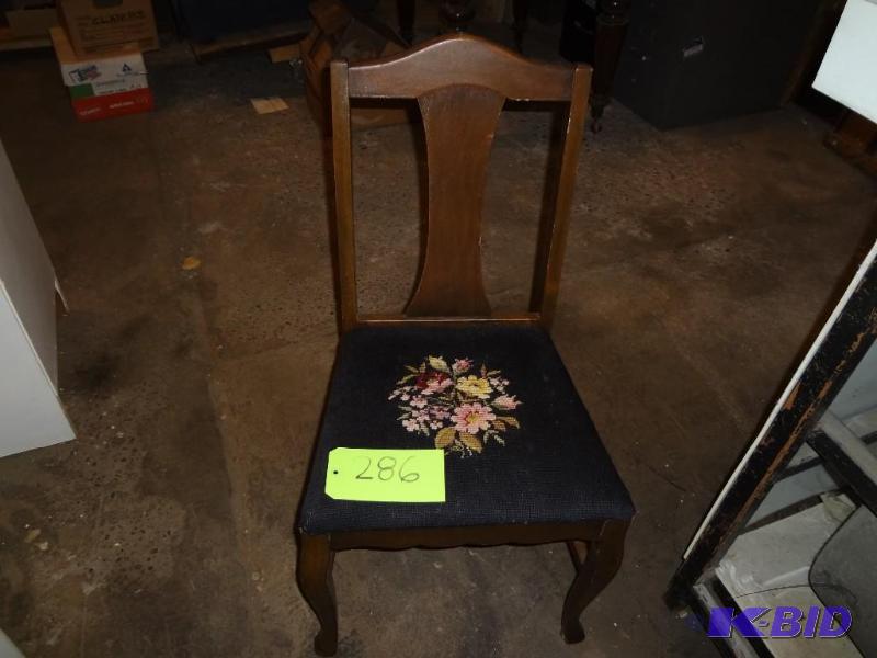 lot 286 image: (6) Hardwood Chairs, needle point covers...