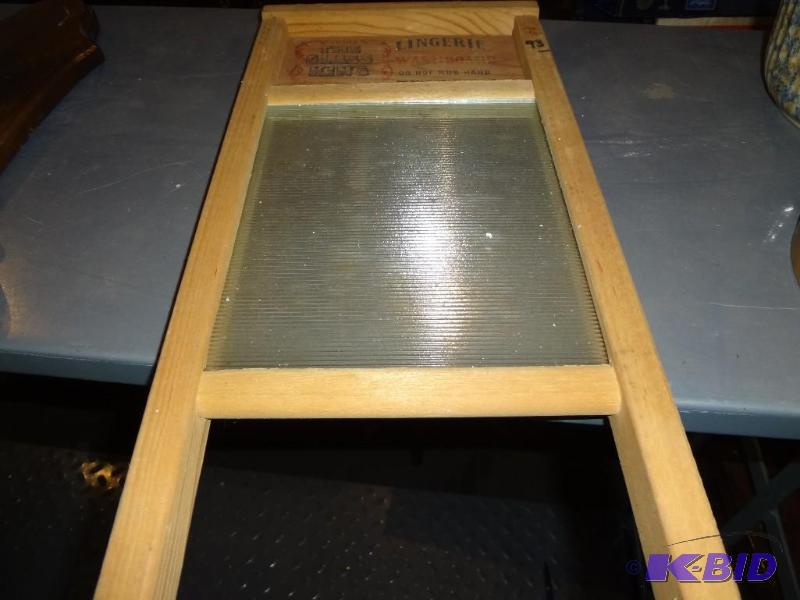 lot 313 image: Glass Washboard, Stoneware...