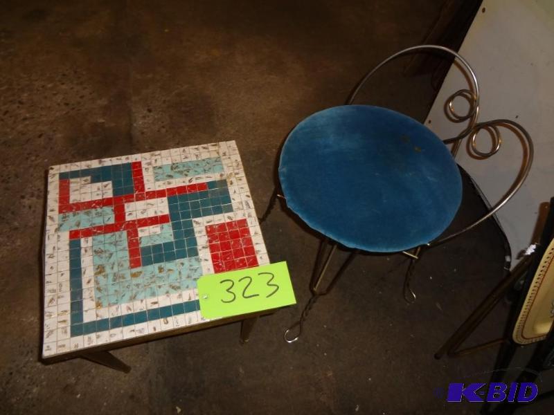 lot 323 image: Vanity Chair, Tile Table...