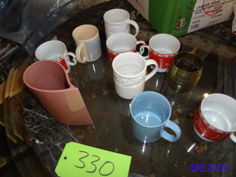 lot 330 image: Cups, Vase, Figurines, Yellow Enamel Ware...