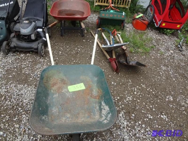 lot 356 image: Lawn Tools. Spreader Two Wheel Barrows...