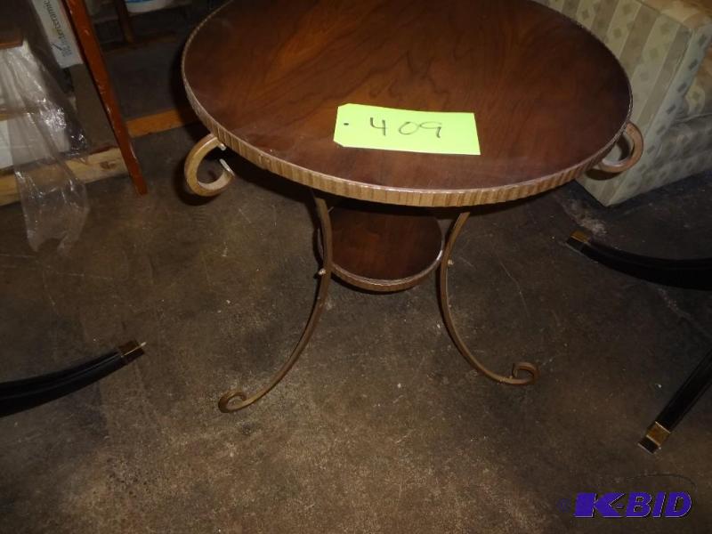 lot 409 image: Round Table, Metal Base...