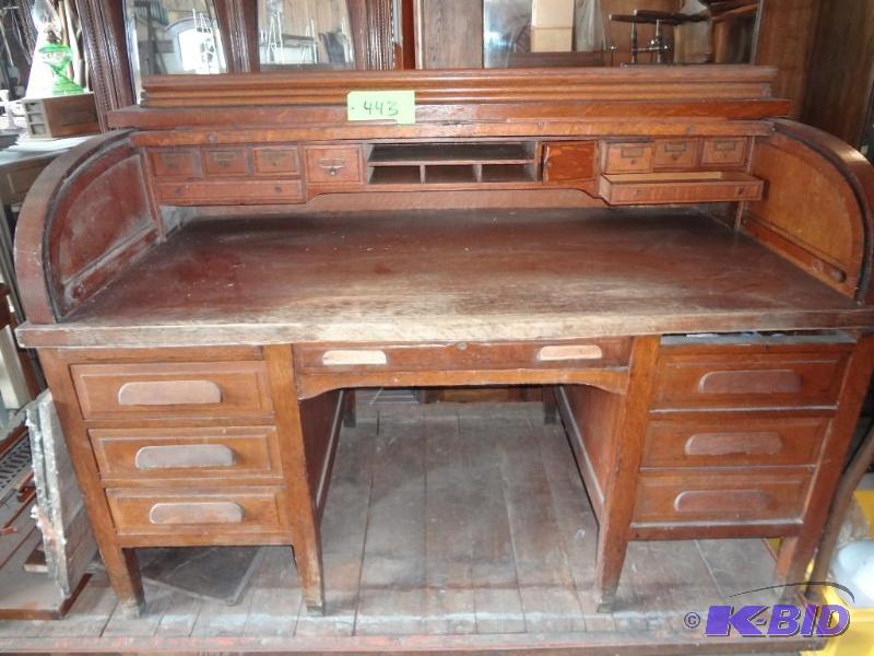 lot 443 image: Old Oak Roll top Desk, From the office of Wal...