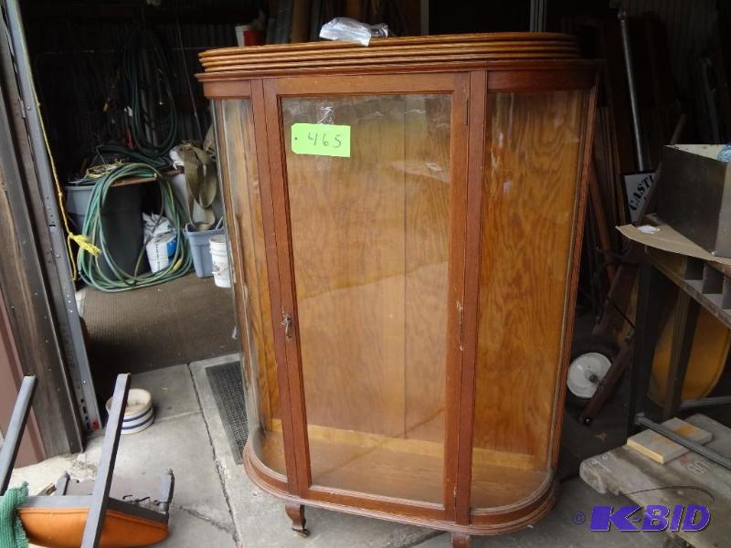 lot 465 image: Very Nice Round Front Glass Cabinet, Old ,Gre...