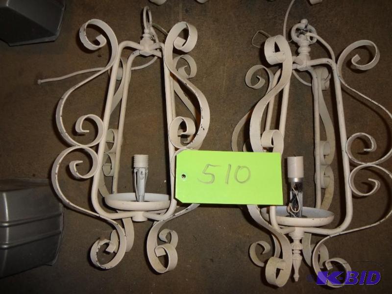 lot 510 image: Pair of Single Light Strap Iron Hanging Light...