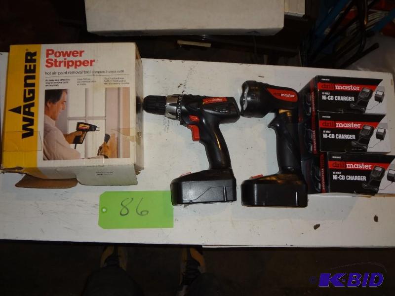 lot 86 image: Drill Master Tools, Chargers, Power Stripper...